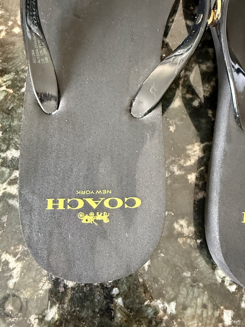 Coach Black Flip Flops with Gold Logo Accents - Picture 2 of 5